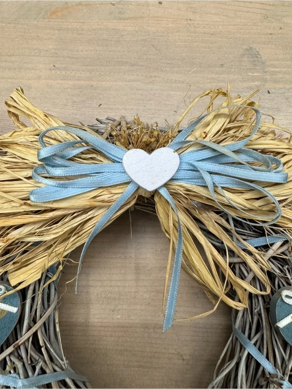 Vintage Decorative Blue and Natural Heart Wreath - Home Holiday